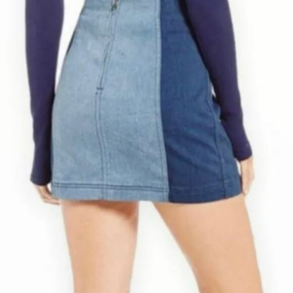 FREE PEOPLE Size 0 Two Toned Modern Femme Stretch Denim Jean Mini Skirt Bohemian - Picture 2 of 12
